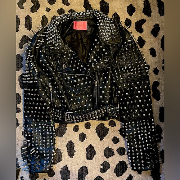 Azalea Wang Studded Cropped Moto Jacket SZ XL - Picture 2 of 5